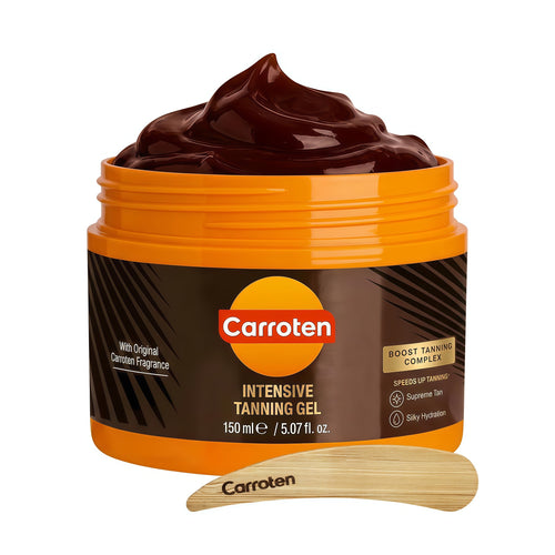 Carroten Intensive Tanning Gel | Browning Tan Accelerator | Non-Greasy, Water-Resistant with Carrot and Coconut Oil | Vitamin A & E For Moisture & Hydration | Made in Greece | 5 Fl Oz